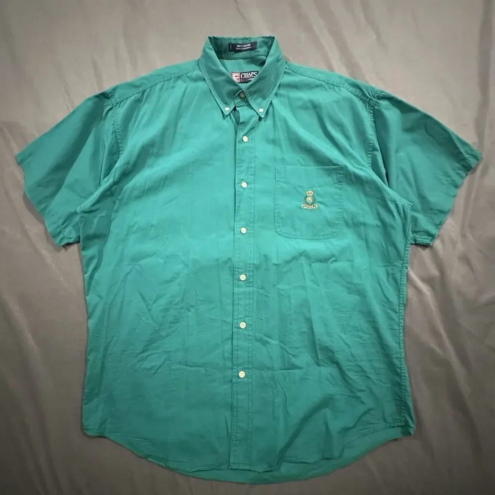 Vintage 90s Chaps Ralph Lauren Shirt Mens L Crest Crown Logo Short Sleeve Green